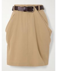 Loewe - Mini-Jupe En Serge De Coton À Finitions En Cuir, Drapés Et Ceinture - Lyst