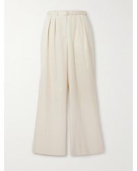 JOSEPH - Tunis Belted Pleated Cotton-Sateen Wide-Leg Pants - Lyst