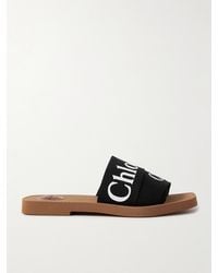 Chloé - Woody Linen Flat Sandals - Lyst