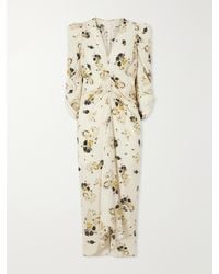 Isabel Marant - Albini Gathered Floral-Print Stretch-Silk Midi Dress - Lyst