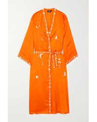 Veste Longue En Satin À Broderies Moonchild Leslie Amon en coloris Orange Femme Vêtements Vêtements de nuit Robes de chambre et peignoirs 