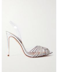 Aquazzura - Gatsby 105 Crystal-Embellished Pvc And Metallic Leather Slingback Pumps - Lyst
