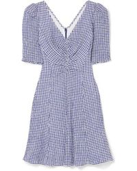 STAUD Frites Gingham Stretch-seersucker Mini Dress - Blue