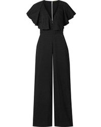 Johanna Ortiz Poetry In Motion Ruffled Satin-jacquard Jumpsuit - Black