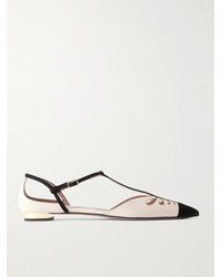 Aquazzura - Camille Suede-Trimmed Cutout Leather Point-Toe Flats - Lyst