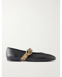 Burberry - Check-Trimmed Leather Mary Jane Ballet Flats - Lyst