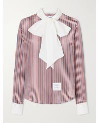 Thom Browne - Bow-Detailed Striped Silk Crepe De Chine Shirt - Lyst