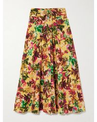 Saloni - Neesha Belted Floral-Print Cotton Midi Skirt - Lyst