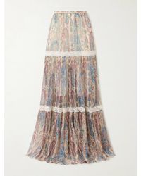 Etro - Tiered Lace-Trimmed Paisley-Print Silk-Crepon Maxi Skirt - Lyst