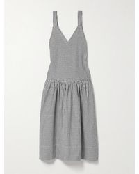 Proenza Schouler - Sasha Midikleid Aus Einer Baumwoll-Leinenmischung Mit Gingham-Karo Und Raffung - Lyst