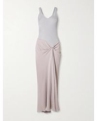 Victoria Beckham - Midikleid Aus Rippstrick Und Crêpe Mit Falten Und Raffungen - Lyst