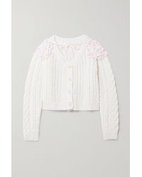 Cecilie Bahnsen Milo Organza-trimmed Cable-knit Merino Wool-blend Cardigan - White