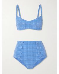 Lisa Marie Fernandez - Button-Embellished Striped Seersucker Bikini - Lyst