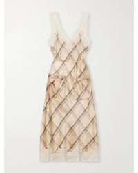 Rabanne - Lace-Trimmed Check-Printed Silk-Satin Midi Dress - Lyst