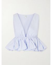 Alaïa - Cropped Ruffled Striped Cotton-Poplin Blouse - Lyst
