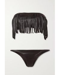 Lisa Marie Fernandez + Net Sustain Bandeau-bikini Aus Veganem Leder Mit Fransen - Braun