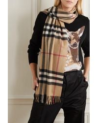 Burberry + Net Sustain Fringed Checked Cashmere Scarf - Brown