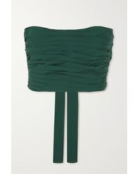 Bassike Strapless Cropped Gathered Cotton-poplin Top - Green
