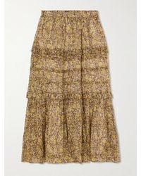 Isabel Marant - Volomia Floral-Print Tiered Cotton Midi Skirt - Lyst