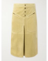 Chloé - Pleated Paneled Suede Midi Skirt - Lyst