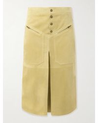 Chloé - Pleated Paneled Suede Midi Skirt - Lyst