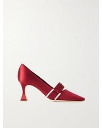 Manolo Blahnik - Fetis 70 Crystal-Embellished Satin-Trimmed Velvet Pumps - Lyst