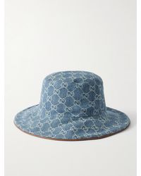 Gucci - Horsebit-Detailed Leather-Trimmed Denim Bucket Hat - Lyst