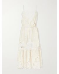 Miguelina - Esme Belted Guipure Lace-Trimmed Cotton-Blend Midi Dress - Lyst