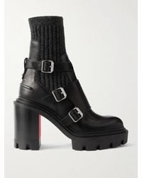 Christian Louboutin - Cortinetta College 100 Ribbed-Knit Trimmed Leather Ankle Boots - Lyst