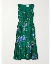 Erdem - Gathered Floral-Print Crinkled-Satin Midi Dress - Lyst
