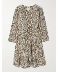 Isabel Marant - Octavia Minikleid Aus Crêpe Aus Einer Seidenmischung Mit Raffungen Und Schlangenprint - Lyst