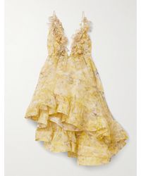 Zimmermann - Harmony Appliquéd Ruffled Asymmetric Floral-Print Silk-Organza Mini Dress - Lyst