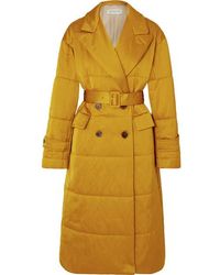 Dries Van Noten Renata Belted Quilted Satin Coat - Yellow