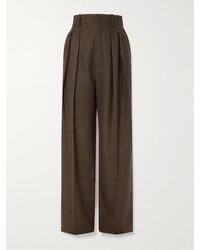 Saint Laurent - Hose Mit Weitem Bein Aus Wolle Mit Fischgratmuster Und Falten - Lyst