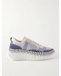 Chloé - Nama Sneakers Aus Veloursleder Und Recyceltem Mesh Mit Stickereien - Lyst