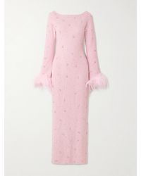 Clio Peppiatt - Mae Feather-Trimmed Embellished Stretch-Mesh Gown - Lyst
