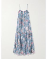 Chloé - Gathered Floral-Print Silk Maxi Dress - Lyst