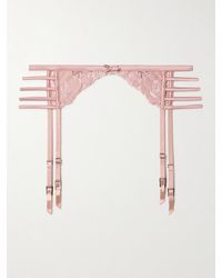 Fleur du Mal - Rose Cutout Silk-Blend Satin-Trimmed Embroidered Tulle Suspender Belt - Lyst