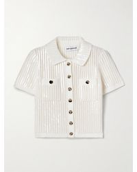 Self-Portrait - Cropped Sequined Crocheted Cotton And Cashmere-Blend Shirt - Lyst