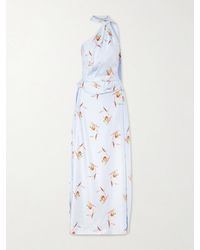 Emilia Wickstead - Tie-Detailed Pleated Floral-Print Halterneck Silk-Twill Gown - Lyst