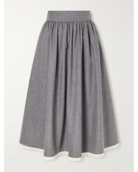 Maria McManus - Gathered Lace-Trimmed Wool-Blend Flannel Midi Skirt - Lyst