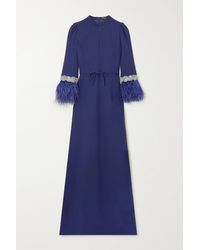 Andrew Gn Embellished Feather-trimmed Cady Gown - Blue