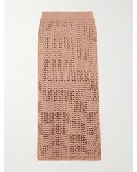Brunello Cucinelli - Sequin-Emhellished Open-Knit Cotton-Blend Midi Skirt - Lyst