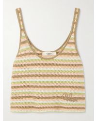 Chloé - Verkürztes Tanktop Aus Gehäkelter Baumwolle Mit Streifen Und Stickerei - Lyst