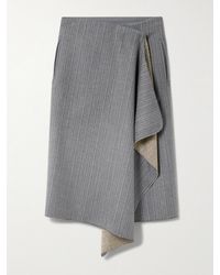 Ami Paris - Distressed Herringbone Wool-Blend Wrap Midi Skirt - Lyst