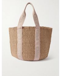 Chloé - Woody Large Leather-Trimmed Raffia Tote - Lyst