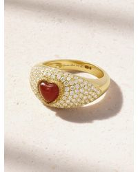 Yvonne Léon - Mini Bague Dôme Coeur Ring Aus 9 Karat Mit Achat Und Diamanten - Lyst