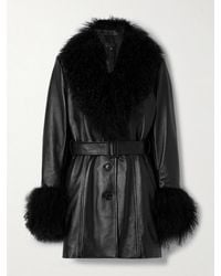 Nili Lotan - Sefa Belted Shearling-Trimmed Leather Jacket - Lyst