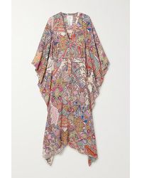 Etro Asymmetrischer Kaftan Aus Crêpe Mit Paisley-print Und Bindegürtel - Pink