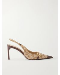 Gucci - Donna 80 Horsebit-Detailed Leather-Trimmed Gg Supreme Canvas-Jacquard Pumps - Lyst